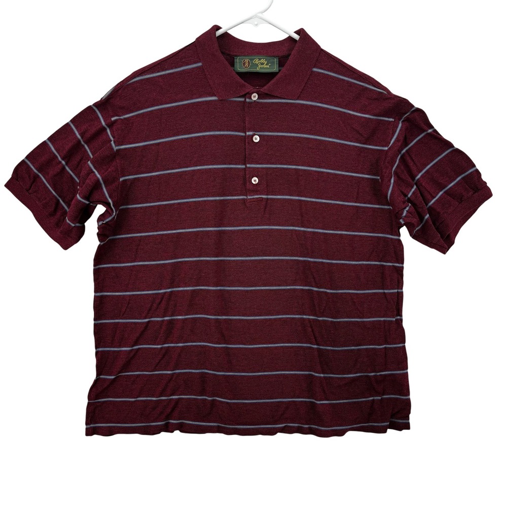 Bobby Jones Polo Shirt Mens Medium Made In Italy Golf Stripe Burgundy Blue‎